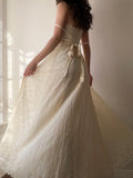 Vintage Ivory Spaghetti Strap Lace A-Line Prom Dress Wedding Dress HZ1024