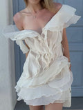 Chic White Deep V Neck Ruffle Sleeveless Short Party Dress Homecoming Dress HZ1024