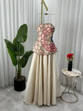 Elegant A-Line Strapless Beaded Satin Long Formal Prom Dress Evening Gown HZ1024