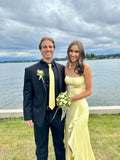 Simple Yellow Mermaid Slit Ruffled Prom Dress Bridesmaid Dress HZ1024
