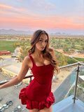 Simple Hot Pink Strap Mini Party Dress Homecoming Dress HZ1024
