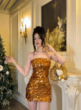 Sparkling Mermaid Off-the-shoulder Sequin Mini Party Dress Homecoming Dress HZ1024