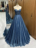 Elegant Navy A-Line Strapless Sweetheart Neck Long Formal Prom Dress Evening Gown HZ1024