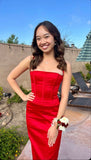 Beautiful Red Strapless Sleeveless Satin Mermaid Prom Dress Evening Dress HZ1024