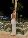 Sexy Backless Sleeveless White Mermaid Prom Dress Evening Dress HZ1024