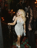Shiny Silver Strapless V-Neck Sequin Knee-Length Prom Dress Evening Dress HZ1024