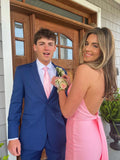 Elegant Pink Backless Sleeveless Mermaid Satin Long Prom Dress Bridesmaid Dress HZ1024