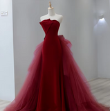 Brown Mermaid Satin Tulle Long Prom Dress, Brown Long Evening Dress HZ1024