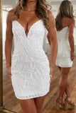 Vintage White V-Neck Sweetheart Bodycon Design Elegant Beaded Strapless Homecoming Dress HZ1024