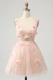Fashion Blush Sequin 3D Flower Design A-line V-neck Homecoming Dress HZ1024