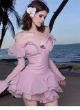 Simple Fashion Pink Off-the-shoulder Design A-line Party Dresses Homecoming Dresses, HZ1024