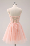 Vintage Pink 3D Flowers Design A-line Sleeveless Spaghetti Strap Homecoming Dress HZ1024