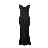 Simple Black Mermaid Design Heart-shaped Collar A-line Sleeveless Spaghetti Strap Dress HZ1024