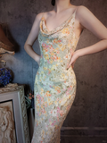 Vintage Floral Spaghetti Strap Sparkling Beaded Design Romantic Chiffon Evening Dress Prom Dress HZ1024