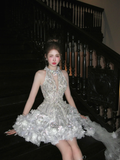 Fashion Silvery Backless Sparkling Beaded Design Romantic A-line Short Homecoming Dress HZ1024