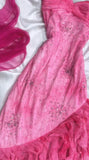 Vintage Hot Pink Sweetheart A-Line Prom Dress Beaded Ruffle Chiffon Spaghetti Strap Formal Dress HZ1024