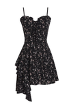 New Fashion Floral Design A-line Black High-waist Sleeveless Spaghetti Strap Dress HZ1024
