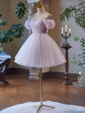Vintage Light Purple Design A-line Off-the-shoulder Homecoming Dress HZ1024