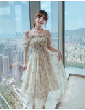 Simple Fashion Floral Short Sleeves Design Chiffon Women Dress HZ1024