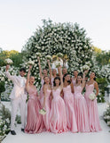 Beautiful Pink Spaghetti Strap Sweetheart A-Line Satin Party Dress Bridesmaid Dress HZ1024