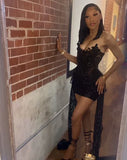 Enchanting Black Glittering Sequin Sheath Short Cocktail Dresses Party Dress Homecoming Dress HZ1024