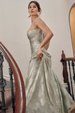 Vintage Floral Jacquard Spaghetti Strap Design Prom Dress Evening Dress HZ1024