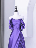Beautiful Purple Satin Off Shoulder Formal Dress, Purple Satin Evening Dress Prom Dress HZ1024