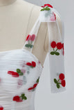 White Cherry Floor Length Prom Dresses, A-Line Ruffle Tulle Spaghetti Straps Princess Evening Dresses HZ1024