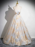 Beautiful Spaghetti Strap Floor Length Prom Dress, A-Line Floral Pattern Evening Party Dress HZ1024