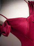 Burgundy Spaghetti Strap Satin Long Prom Dress, A-Line Evening Party Dress HZ1024