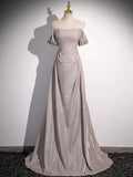 Simple Sequins Ruffle Long Evening Dresses, Off the Shoulder Formal Party Dresses HZ1024
