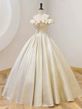 Champagne Off the Shoulder Floor Length Prom Dress, Elegant A-Line Evening Party Dress HZ1024
