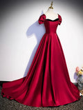Burgundy Satin Strapless Prom Dress, Simple A-Line Party Dress with Detachable Sleeve HZ1024