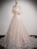 Lovely Three-dimensional Floral Floor Length Prom Dress, Off the Shoulder Evening Party Dress HZ1024