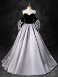Black Sweetheart Neck Velvet Floor Length Formal Dress, Detachable off Shoulder Chic Party Dress HZ1024