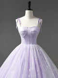 Light Purple Tulle Straps Long Prom Dress, Purple A-Line Princess Dress HZ1024