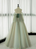 Green Tulle Lace Long Prom Dress, Green Off Shoulder Evening Party Dress HZ1024