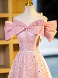 Sparkly Off-Shoulder Sequins Floor Length Formal Dress, Beautiful Pink Prom Dress HZ1024