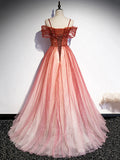 Burgundy Tulle Long Prom Dress, A-Line Off Shoulder Evening Dress HZ1024