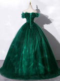 Green Off Shoulder Tulle Formal Dress, A-Line Long Prom Dress HZ1024