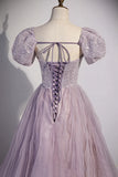Purple Tulle Sequins Floor Length Prom Dress, A-Line Evening Party Dress HZ1024