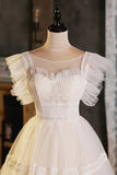 Cute Lace Short A-Line Prom Dress, Champagne Party Dress HZ1024