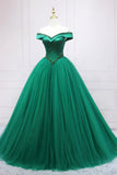Green Tulle Long A-Line Ball Gown, Off the Shoulder Evening Dress HZ1024