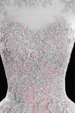 Pink Tulle Lace Sweet 16 Dresses, Long Quinceanera Dresses HZ1024