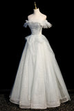 Off the Shoulder Tulle Long Prom Dress, A-Line Evening Dress HZ1024