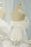 White Satin Long Prom Dress, Off the Shoulder Evening Dress HZ1024