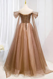 Off the Shouler Long Formal Dresses, A-Line Tulle Formal Evening Dress HZ1024
