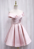 A-Line Satin Off the Shoulder Short Prom Dress, Mini Evening Party Dress HZ1024