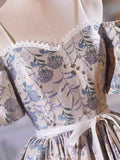 Lovely Gray Sequins Printing Bow Sash Party Dress, A-Line Spaghetti Strap Short Sleeve Prom Dress HZ1024