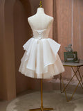 Champagne Spaghetti Strap Tulle Party Dress, Cute Knee Length Prom Dress HZ1024